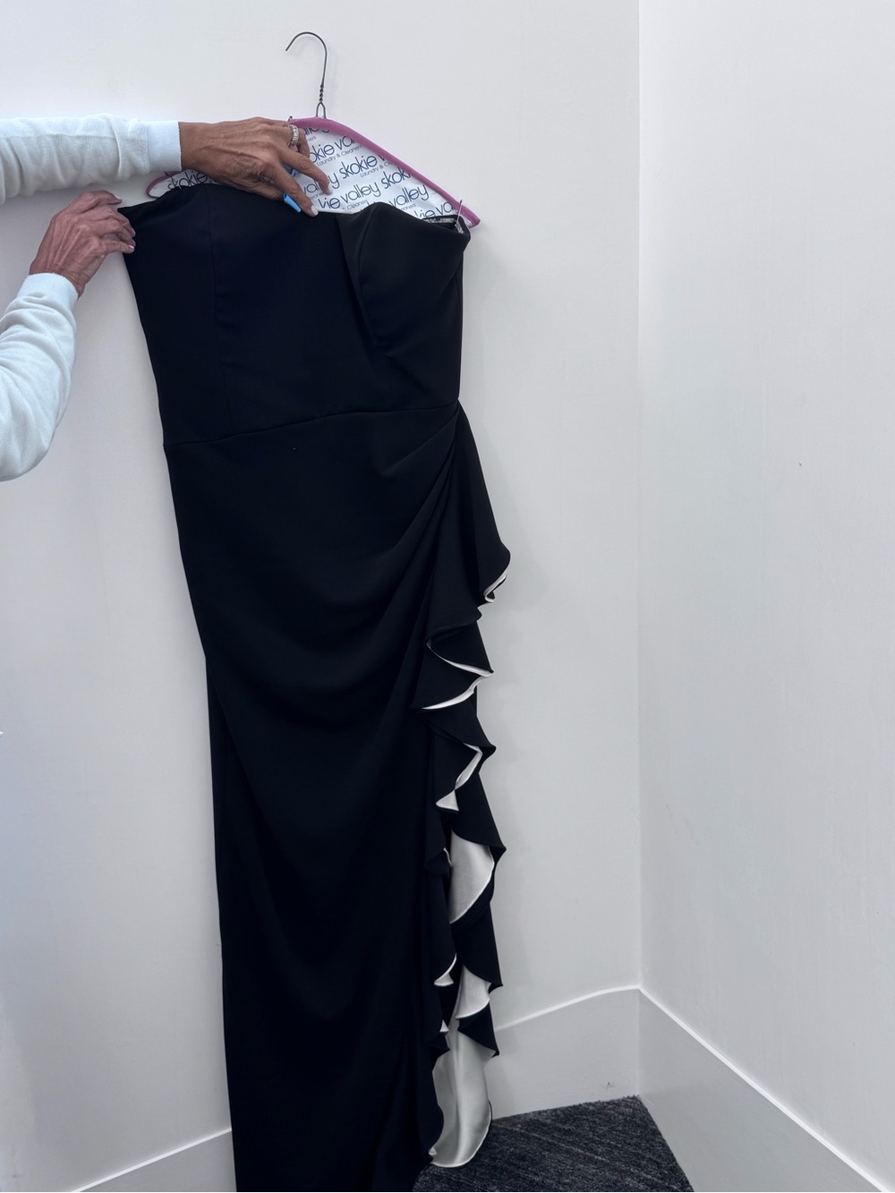 Badgley Mischka black strapless gown, 14